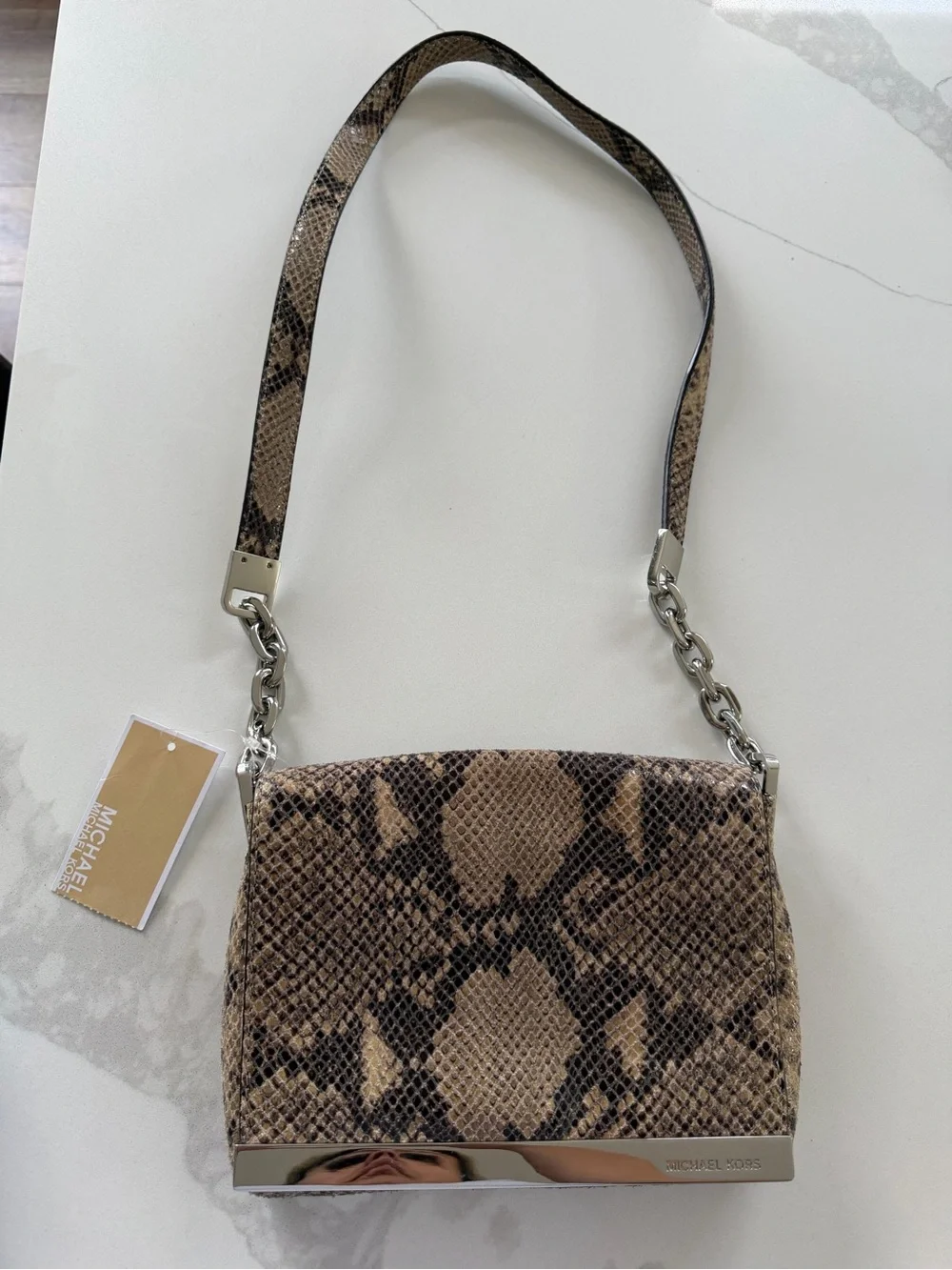 NEW Michael Kors Julian snake print leather shoulder bag